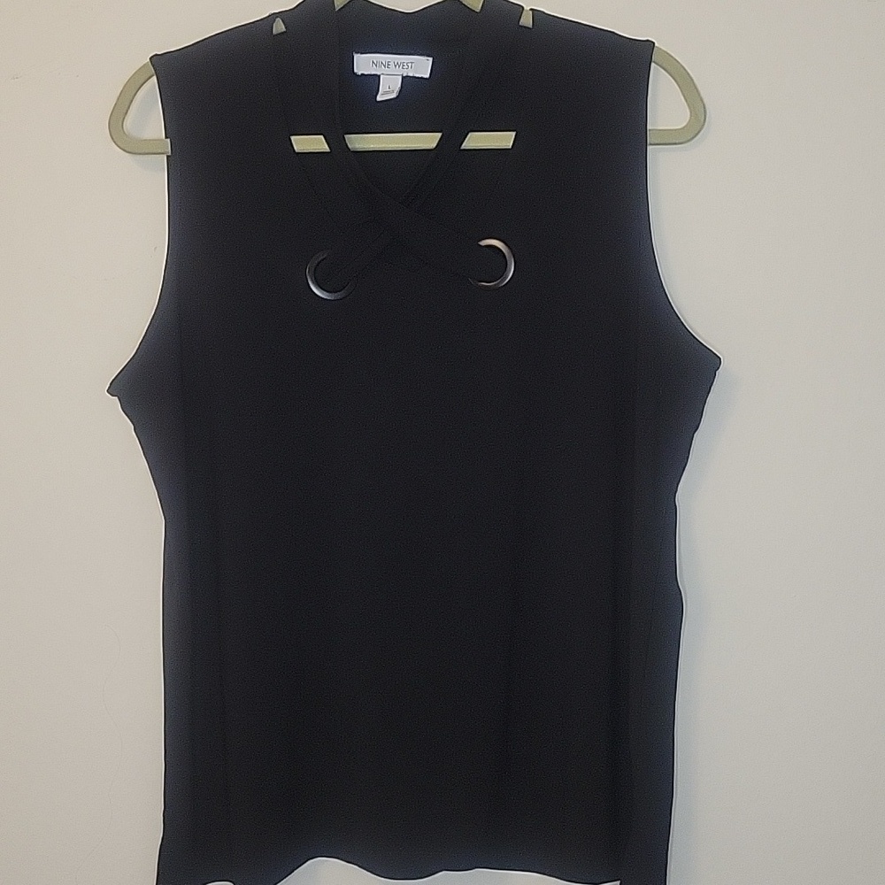 Nine West Black Sleeveless Top with Cross Detail blouse Bery Good Condition Sz L